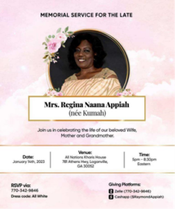 Elder Care Roswell GA - In Memory of Mrs. Regina Naana Appiah
